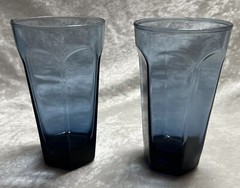 2 Anchor Hocking Courtney Dark Blue Flat Iced Tea Tumbler Glasses 15 Oz 90s Y2K