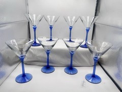 Set Of 8 Vintage Libby Cobalt Blue Petal Stem Martini Glasses From 80’s 7×4.25”