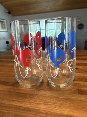 Vtg LIBBEY Balloon Drinking Glasses Blue And Red EUC