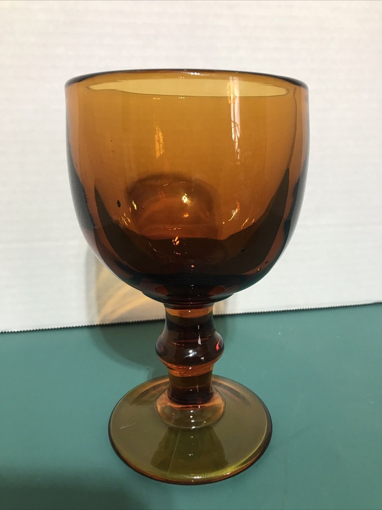 Vintage Heavy Glass 12 oz Amber Goblet Sold Individually, 1.5 Lbs
