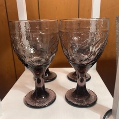4 Libbey Large Purple Amethyst Violet Garden Vine Goblets Glasses