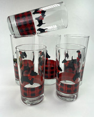 Anchor Hocking Fitz Scottie Dog Tartan Plaid Highball Glasses 12oz &16oz S/6C63