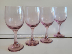 4 Libbey Premiere Plum Pink Water Wine Stemmed Goblets 7 Inches Holds 11.5 Ozs