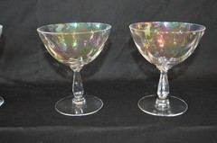 Set of 7 Fostoria Iridescent Rainbow Glass Champagne Sherbet Coupes Stemware
