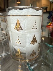 Vintage Culver Golden Spruce Christmas Tree Rocks Glasses Set of 6 Gold MCM