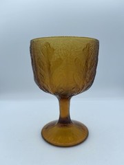 Vintage 1975 FTD Amber Oak Leaf Leaves Glass Goblet MCM