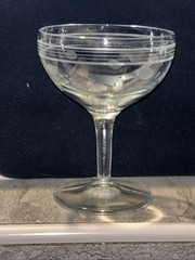 7 Vintage Etched Cordial Liquor Stemware Glasses, Stripe and Polka Dot Pattern