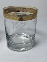 Vintage Italian Cellini C9N1 Crystal Whiskey Glasses Gold Encrusted Rim Set of 2