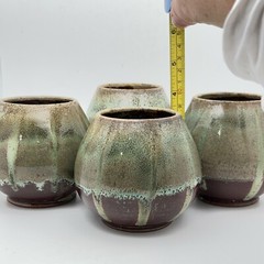 Studio Art Pottery Glasses Signed Cholin 2010 Ceramic Drip Glaze Bar Set Of 4
