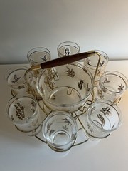 Vintage Libby Gold Leaf Bar Set 60’s Highball Glasses MCM
