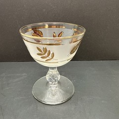 1950’s Libby Frosted Gold Leaf / Golden Foliage Wine Dessert Glass 4.25″