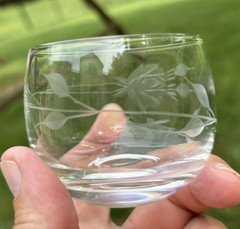 Set of 6 Schott-Zwiesel Clear Gray Cut Vintage Rose 5oz Roly Poly Glasses EUC