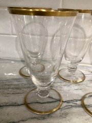 Vintage Gold Rim Water Ice Tea Goblets, Dessert/Sherbert & Cordial Glasses