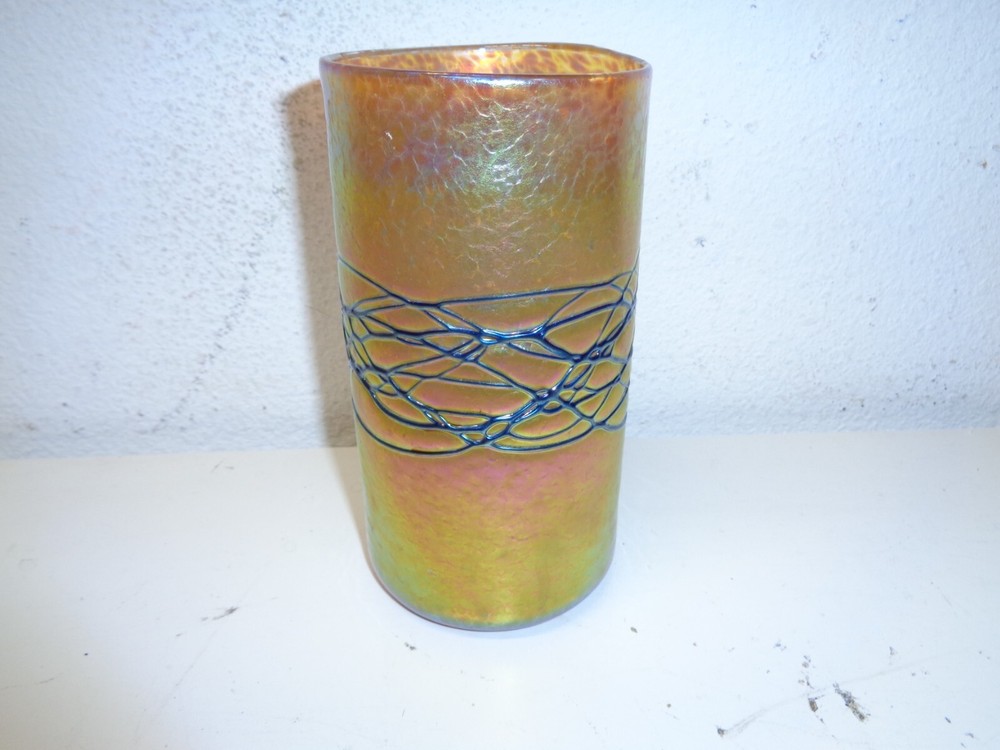 Art Glass MODERNIST Design Gold Orange AURENE Glass Tumbler Vase