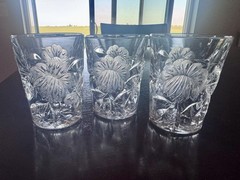 American Brilliant Period Set of 3 Cut Glass Lead Crystal Tumblers Glasses