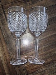 Ralph Lauren Herringbone Cut Crystal Wine Water Goblets Glasses Set of 2 RL