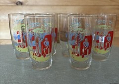 Swanky Swigs MCM Vintage Glasses With Children Planting Tree- Set Of 6 In Hebrew