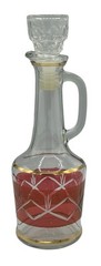 Vintage Cranberry Ruby Cut To Clear Decanter Set of 4 Cordial Liquor Glasses