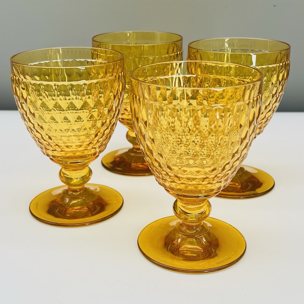 Lot 4 VILLEROY & BOCH BOSTON Amber GOBLETS XL Wine Water Sangria GLASSES 5.50″