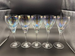 Bohemia Iridescent Crystal White Wine Glasses Long Stem – Set of 5