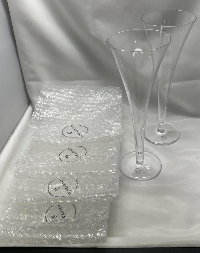 Tiffany Hollow Stem Fluted Champagne Trumpets Set of 2 New with Tiffany Seals