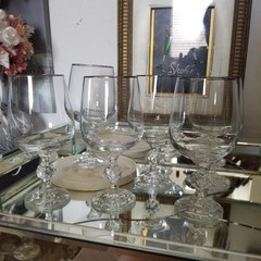 Lot of 6 Import Assoc Platinum Band Pattern Crystal Glass Water Goblet 6 ¾”