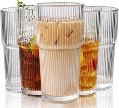 Luxury Set of 6 20oz Clear Glass Tumblers – Fluted Design for Home Entertaining