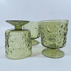 Set of 4 – Midcentury Anchor Hocking MILANO GREEN On the Rocks Crinkle Glass