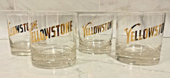 Vintage Yellowstone Glasses Set of 4 Gold Lettering Heavy Base Rocks