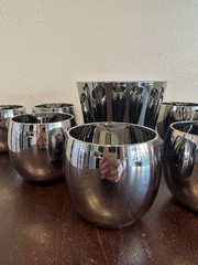 Vintage MCM Smoked Chrome Glass Ice Bucket & 8 Tumblers Set Dorothy Thorpe Style