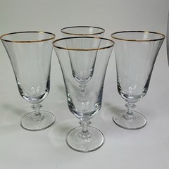 (4) Onieda Tosca Gold Iced Tea Goblet Set 7 1/4” Clear Glass Gold Trim RETIRED