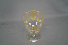Bohemian Josephinenhutte Raised Gold Bow Beaded Floral Swag Glass Water Goblet B