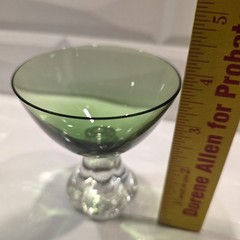 2 Vintage Green Bubble Ball Applied Base Martini Sherbert Glasses – 4″ tall
