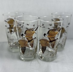 Set Of 4 Vintage LIBBEY Canadian Geese in Flight High Ball Glasses 12 Oz Goose
