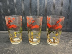 3 Vintage 10 Oz  Tumbler Highball Glass Hazel Atlas Pheasant Game Bird Hunting