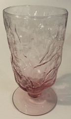 2 Crinkled Pink Glasses Morgantown Seneca Driftwood 12 oz Footed Tumblers VTG