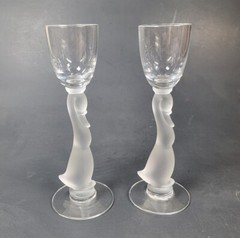 Heisey Glass 2 Frosted Goose Stem Wine Glass 1940’s Heisey Animals & Figurines