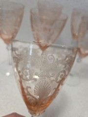 Vintage Fostoria Versailles Set Of 6 Pink (Rose) Etched Water Goblet 8 1/4″H