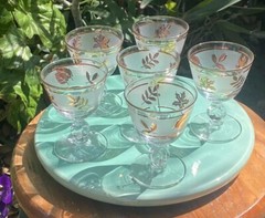 6 Mid Century Modern Libbey Golden Foliage Frosted Champagne Glasses 4H X 3W