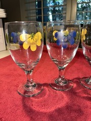 4 MAXAM RARE VINTAGE Italy Libbey Hand Painted Italian New Daisy Goblets 7″ 8oz.
