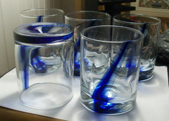 5 LIBBEY Impressions cobalt blue ribbon swirl On The Rocks Old Fashioned glasses