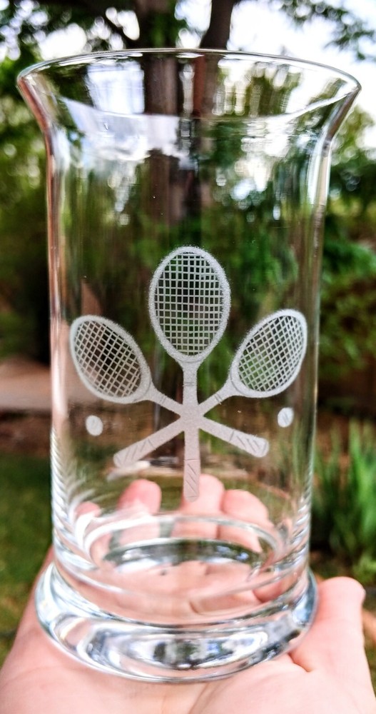 Tennis Player Gift Drinking Glass 6″ Tumbler Tennis Rackets 16oz More Available