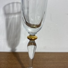 Paul Revere Crystal Optic Illusion Long Flute Glasses Gold Accent 2 Pcs Set 9” H