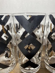 5 Fred Press Highball Glasses Tumblers MCM Black Gold Diamond Geometric