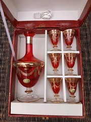 NWB VINTAGE MURANO ITALY RED with 24 GOLD BOHEMIAN LIQUOR SET DECANDER+6 GLASSES