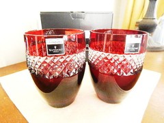 Waterford Crystal John Rocha Ruby RED CUT Tumblers Glasses Set / 2 – NEW / BOX!