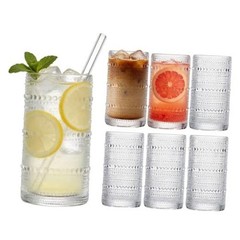 Large Hobnail Drinking Glasses Set of 6, 16oz Clear Highball 6Pack 16oz Clear