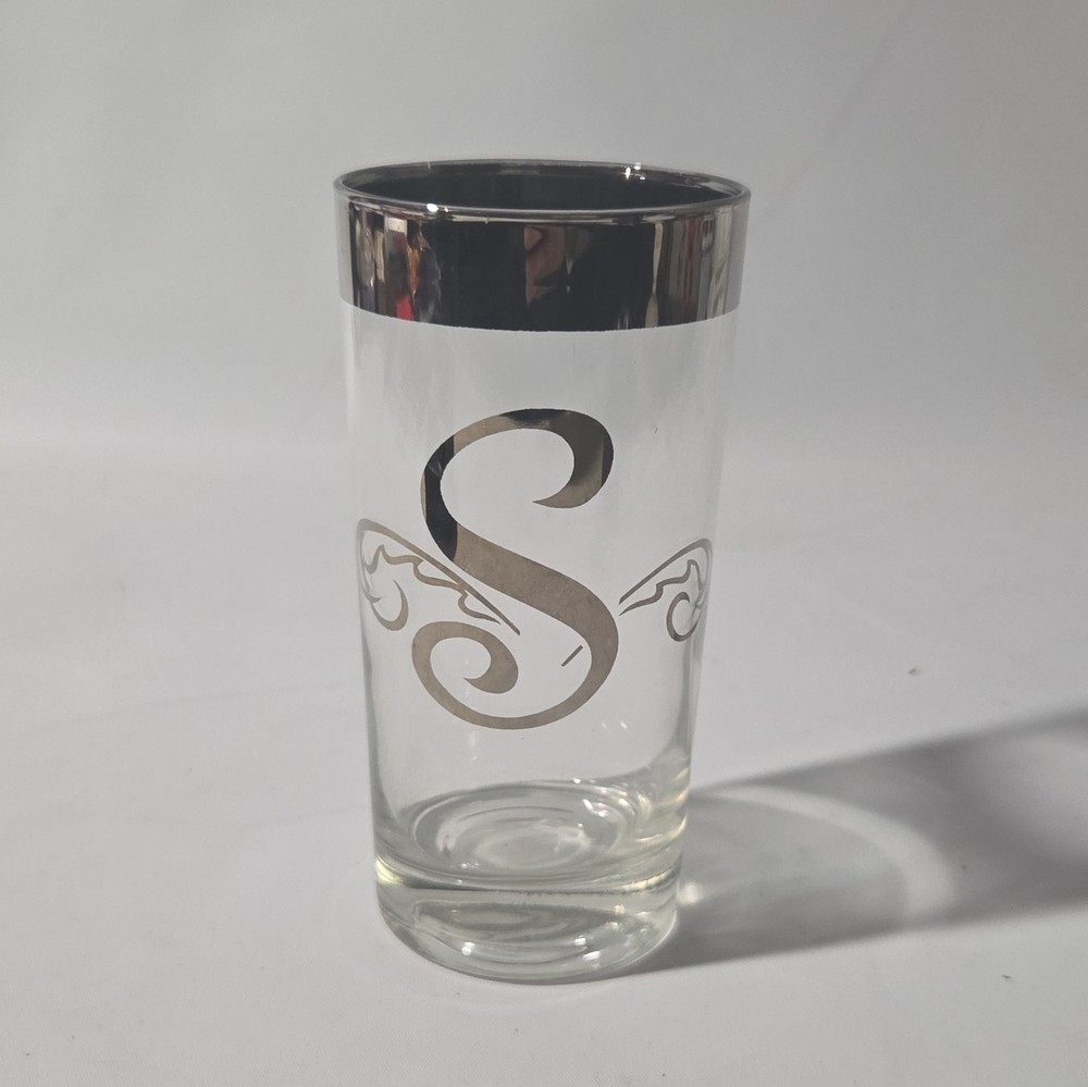 DOROTHY THORPE SILVER RIM INITIAL HIGHBALL GLASSES 1pc
