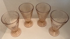 Set/4 Hocking Mayfair Open Rose Pink Depression Glass Footed Iced Tea Tumblers