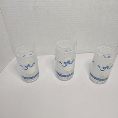 Vintage Libbey Country Geese Goose Frosted Drinking Glasses Set of 3 Blue Bow
